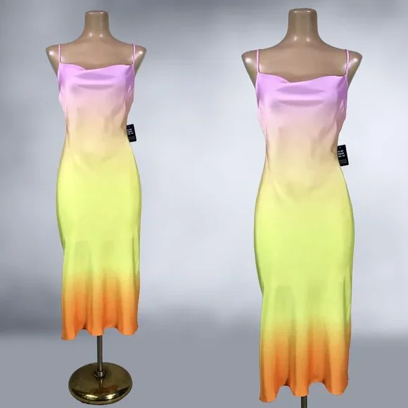 Express 2021 Rainbow Ombre Satin Bias Slip Dress NWT - Picture 10 of 10